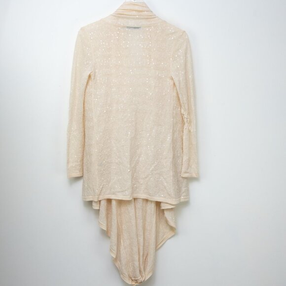 Alice + Oliva Draped Front Cardigan Knit Embellished Sequins Wool Cream Size XS - Picture 3 of 9